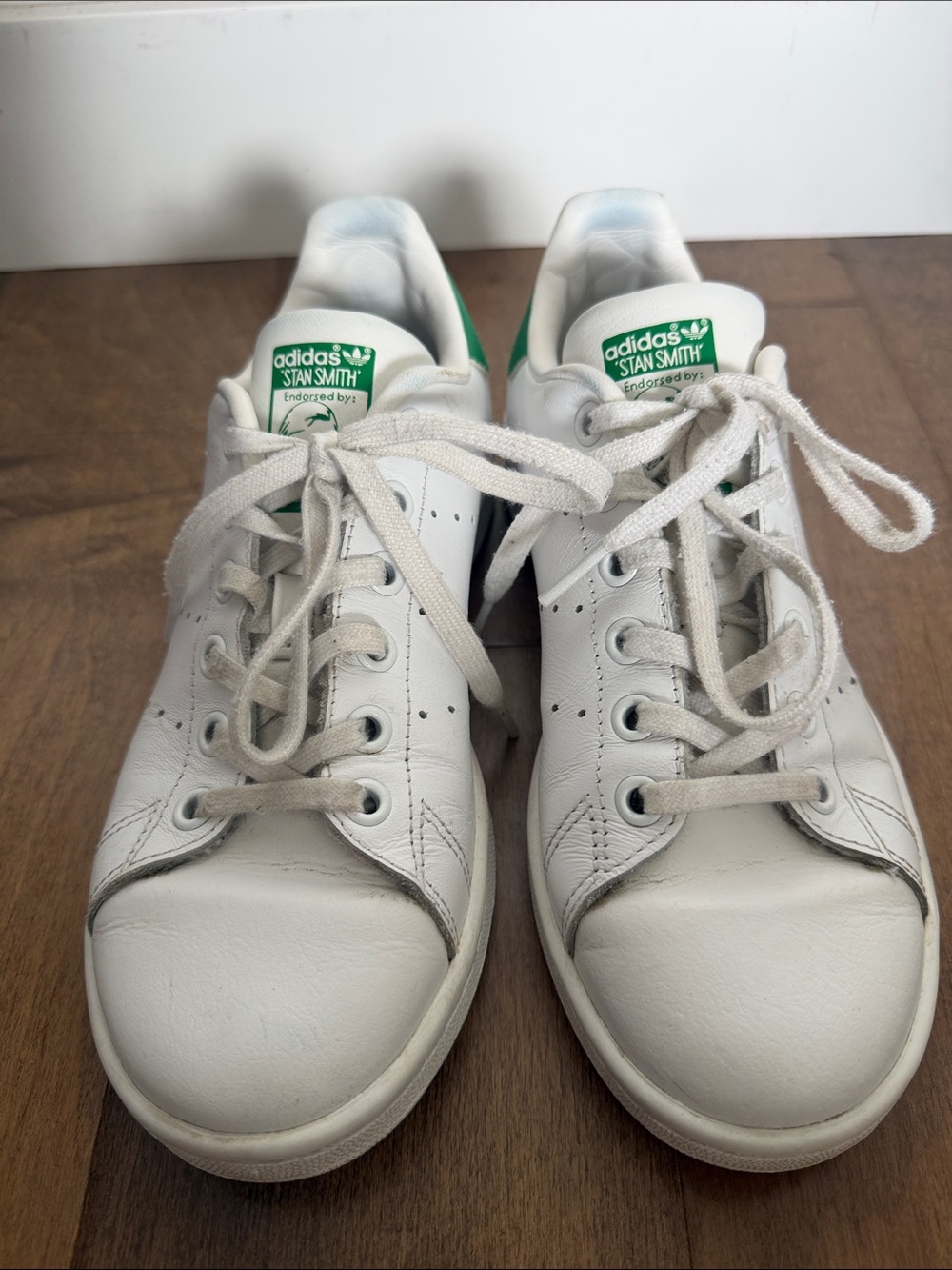 adidas Stan Smith White Leather Sneakers with Green Heel and Tongue